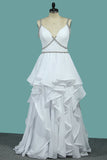 Spaghetti Straps Wedding Dresses A Line With Beading