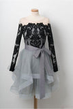 A Line Black Lace Off Shoulder Homecoming Dresses With Long