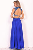 Two-Piece High Neck Beaded Bodice A Line Chiffon Prom