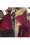 A Line Sweetheart Satin With Applique Sweep Train Prom