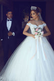 Sexy Ball Gown Off the Shoulder Sweetheart Ivory Tulle Lace Appliques Wedding Dresses