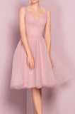 Princess A-line Knee Length Short Pink V Neck Tulle Homecoming Dress Party Dress