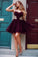 Maroon Mini Spaghetti Straps Sweetheart Lace Applique Above Knee Short Hoco Dresses