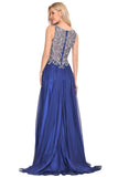 A Line Prom Dresses Scoop Chiffon With Beading Sweep Train