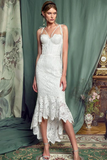 Elegant Lace White Sheath Prom Dress, Lace Simple Wedding