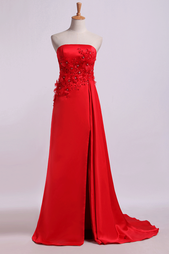 Strapless Prom Dresses Column Sweep Train With