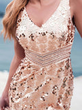 Sexy Mermaid Sequin V Neck Prom Dresses for Women V Back Pink Party Dresses STB15340