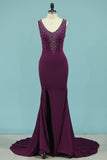 Mermaid Prom Dresses V Neck Spandex With Beads And