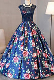 Ball Gown Scoop Lace Floral Print Floor-Length Chic Prom Dress Evening