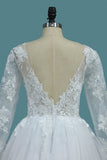 A Line Open Back Long Sleeves Scoop Wedding Dresses Tulle With