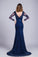 V-Neck Evening Dresses Mermaid With Applique Lace And