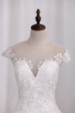 A Line Wedding Dresses Scoop Tulle With Applique Court