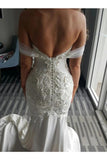 Off Shoulder Lace Appliques Mermaid Wedding Dress With STBPARQXA2C