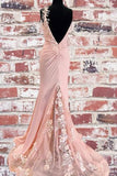 Unique Mermaid V Neck Spaghetti Straps Pink Prom Dresses, Cheap Party Dress STB15605