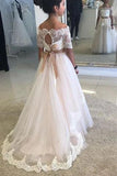 A Line Off the Shoulder Half Sleeve Flower Girl Dresses with Lace up, Wedding Party Dresses STB15550