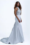 Charming Mermaid Halter Silver Sequins Prom Dresses with Appliques, Party SRS15629
