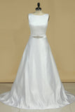 Wedding Dresses A Line Scoop Satin With Beads And