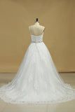 Scalloped Neck Wedding Dresses Tulle With Applique And Beads