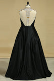 New Arrival Prom Dresses High Neck Satin With Beading A
