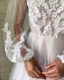 Jewel See Through Long Sleeve Ivory Lace Appliques Prom Dresses, Wedding Dresses STB15520