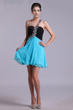 Two-Tone Homecoming Dresses One Shoulder A-Line Empire Waist Chiffon With