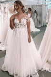 Elegant Ball Gown Ivory Tulle Wedding Dresses With Appliques Wedding STBPTHY1X6A