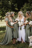 Simple V Neck Green A line Bridesmaid Dresses, Cheap Wedding Party Dresses STB15599