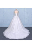 Puffy Long Sleeves Tulle White Wedding Dress, Shiny Long Bridal