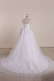 Long Sleeves Scoop Wedding Dresses A Line With Applique And Beads