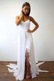 Spaghetti Straps Sweetheart White Lace Wedding Dresses with Chiffon Beach Bridal Dress STB15420