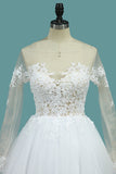 Wedding Dresses Bateau Long Sleeves A Line With Applique Tulle Open