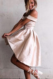 Simple A-Line Off The Shoulder High Low Satin Sleeveless Homecoming