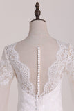 A Line Scoop Long Sleeves Wedding Dresses Tulle With Applique