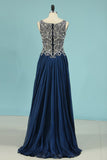A Line Prom Dresses Scoop Chiffon With Beading Sweep
