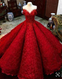 Ball Gown Red V Neck Long Off the Shoulder Prom Dresses, Quinceanera Dresses STB15563