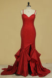 2024 Mermaid Spaghetti Straps Sequins With Slit Prom Dresses