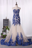 2024 Mermaid Sweetheart Prom Dresses Tulle With Applique Sweep Train