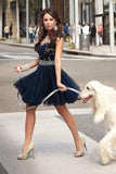Fancy Short A-Line Navy Blue Homecoming Dress with Appliques