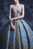 Ball Gown Prom Dresses Scoop Long Sleeves Satin With Applique Court
