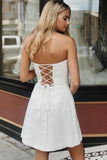 Strapless Lace-Up Homecoming Party Dress With Pocket Knee