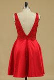 V Neck A Line Homecoming Dresses With Beading Above Knee