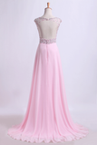 Scoop Neckline Beaded Bodice A Line Open Back With Chiffon Skirt Sweep