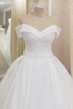 Glitter Off The Shoulder Ball Gown White Sweep Train Wedding