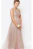 Gorgeous Glittering Top Tulle Halter Romantic Short Long Sleeveless Bridesmaid Dress