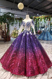Ball Gown Ombre Sparkly Long Sleeve Sequins Prom Dresses, Quinceanera Dresses STB15066