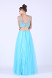Two-Piece Scoop A Line Prom Dresses With Beading