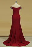 Evening Dresses Mermaid Off The Shoulder Spandex With Beads And Slit