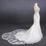 Spaghetti Straps Mermaid Wedding Dress with Lace, V-neck Wedding Dresses STB15418