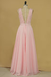 A Line Scoop With Sash And Applique Chiffon Prom Dresses