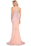 Mermaid Scoop Tulle Prom Dresses With Beads&Appliques Sweep